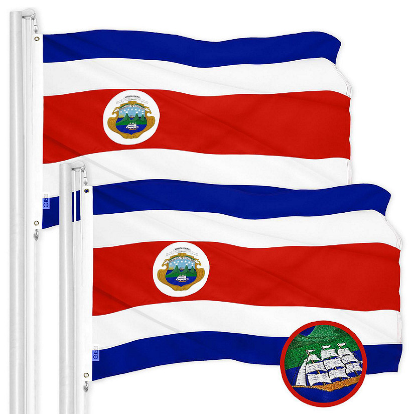 G128 3x5ft 2PK Costa Rica Embroidered 300D Polyester Brass Grommets Flag Image