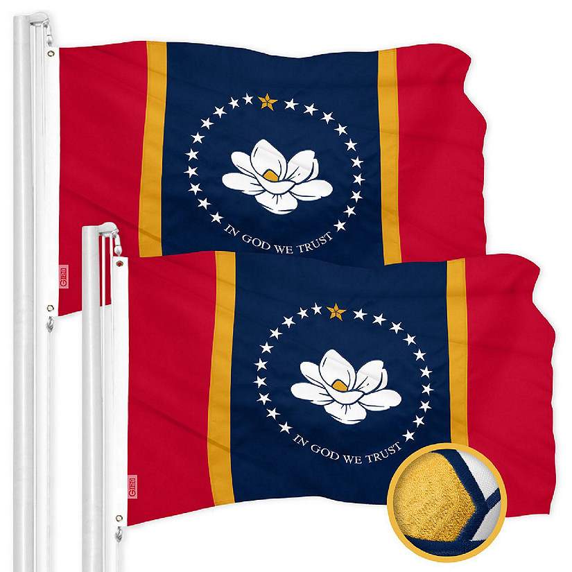 G128 3x5ft 2PK Mississippi 2020 Version Embroidered 300D Polyester Brass Grommets Flag Image
