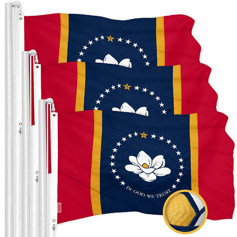 G128 3x5ft 3PK Mississippi 2020 Version Embroidered 210D Polyester Brass Grommets Flag Image