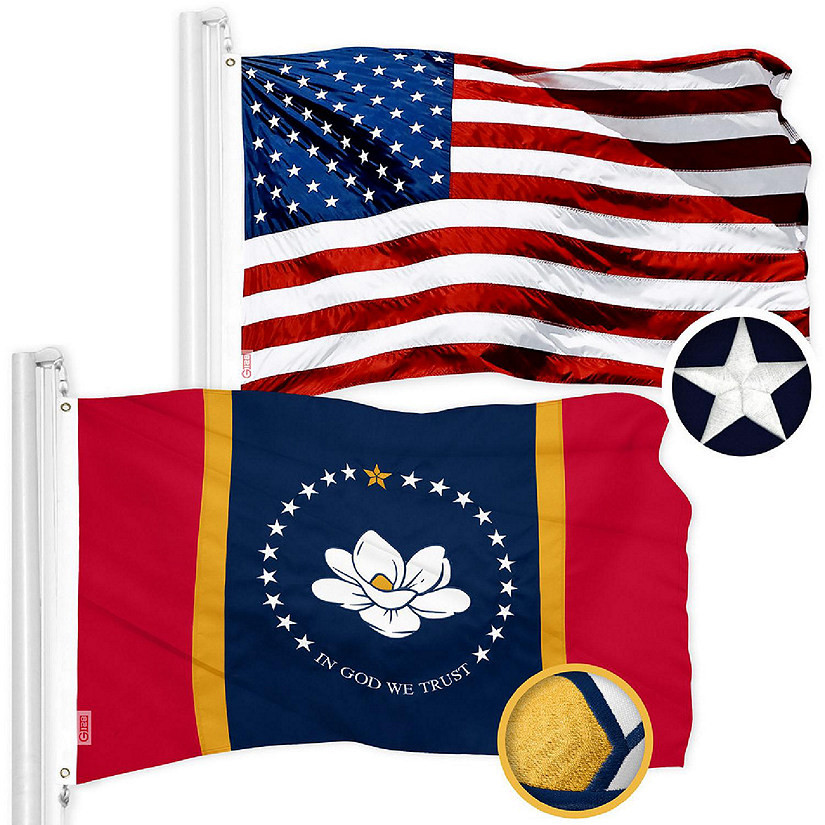 G128 3x5ft Combo American & Mississippi 2020 Version Embroidered 300D Polyester Brass Grommets Flag Image