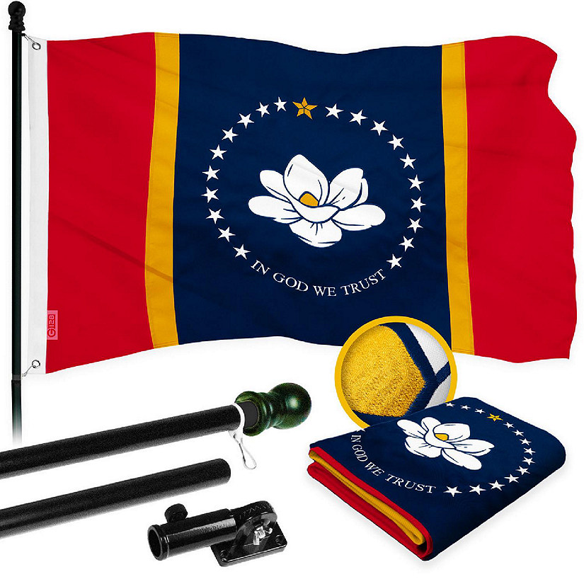 G128 3x5ft Combo Black Flagpole Mississippi 2020 Version Embroidered 300D Polyester Brass Grommets Flag Image