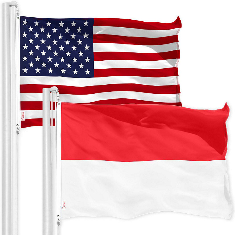 G128 3x5ft Combo USA & Indonesia Printed 150D Polyester Flag Image