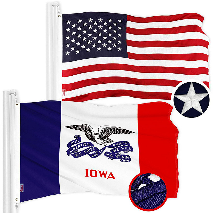 G128 3x5ft Combo USA & Iowa 2019 Version Embroidered 210D Polyester Flag Image