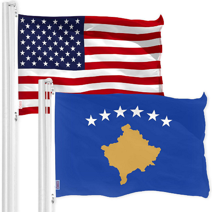 G128 3x5ft Combo USA & Kosovo Printed 150D Polyester Flag Image