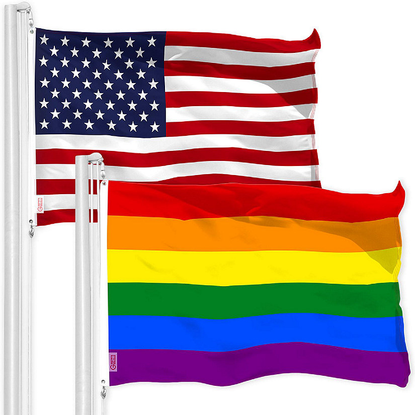 G128 3x5ft Combo USA & LGBT Rainbow Pride Printed 150D Polyester Flag Image