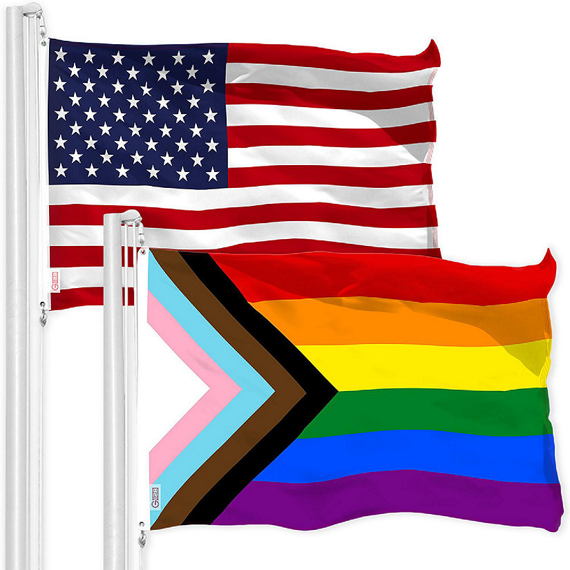 G128 3x5ft Combo USA &amp; LGBT Rainbow Pride Progress Printed 150D Polyester Flag Image