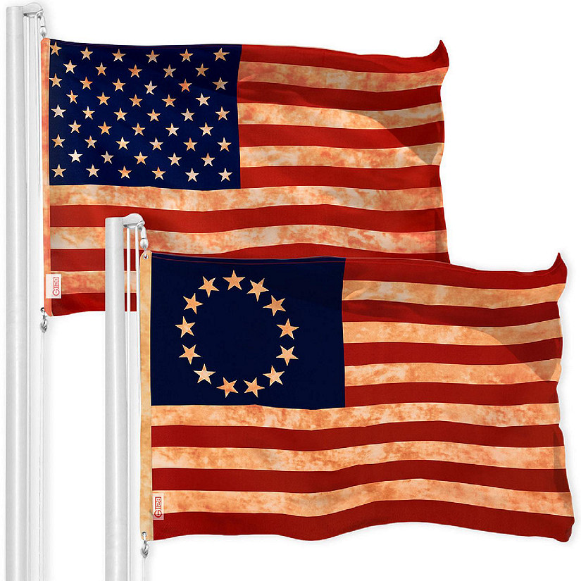 G128 3x5ft Combo USA Tea Stained & Betsy Ross Tea Stained Printed 300D Polyester Flag Image