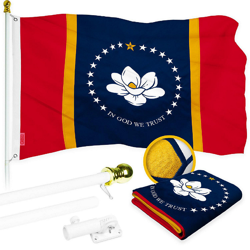 G128 3x5ft Combo White Flagpole Mississippi 2020 Version Embroidered 300D Polyester Brass Grommets Flag Image