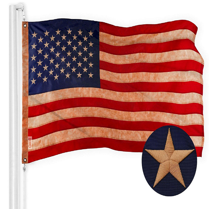 G128 4x6 Ft American Tea-Stained Embroidered Polyester Flag Image