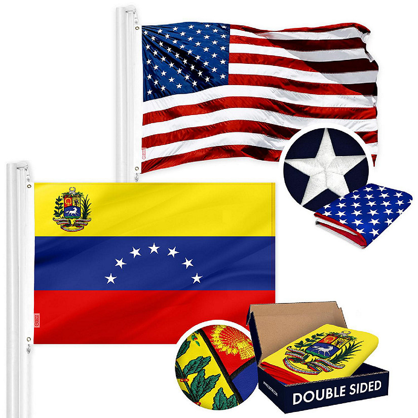 G128 4x6ft Combo USA Single Sided & Venezuela 7 Stars Embroidered Double Sided 210D Polyester Flag Image