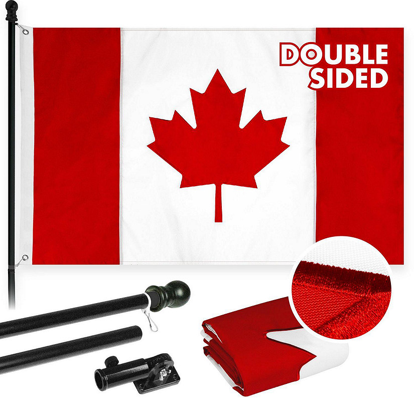 G128  5 Feet Tangle Free Spinning Flagpole Black Canada Flag Double Sided Brass Grommets Embroidered 2x3 ft Flag Included Aluminum Flag Pole Image