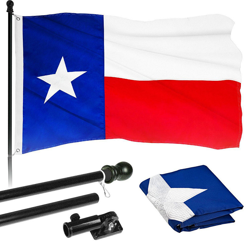 G128  5 Feet Tangle Free Spinning Flagpole Black Texas Flag Brass Grommets Embroidered 2x3 ft Flag Included Aluminum Flag Pole Image