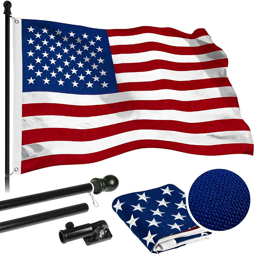G128  5 Feet Tangle Free Spinning Flagpole Black USA American Flag Brass Grommets Spun Polyester 2.5x4 ft Flag Included Aluminum Flag Pole Image