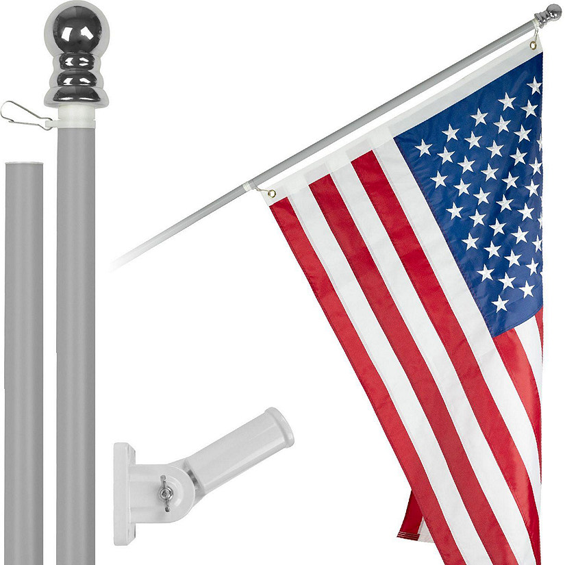 G128  5 Feet Tangle Free Spinning Flagpole Silver American Flag Brass Grommets Embroidered 2x3 ft American Flag Brass Grommets Flag Included Aluminum Flag Pole Image