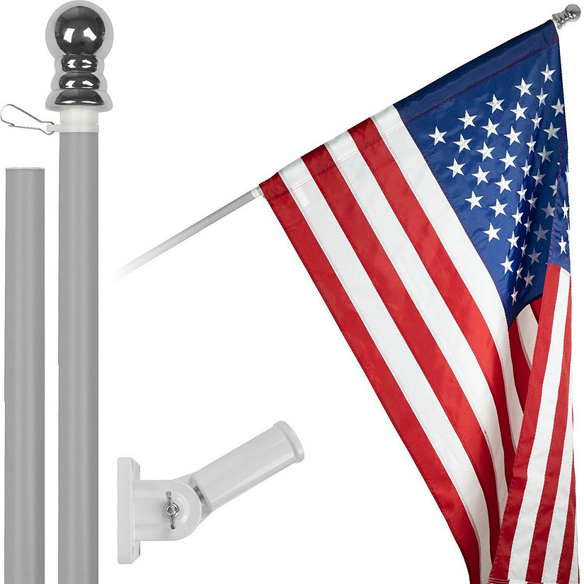 G128  5 Feet Tangle Free Spinning Flagpole Silver American Flag Pole Sleeve Embroidered 2x3 ft American Flag Pole Sleeve Flag Included Aluminum Flag Pole Image