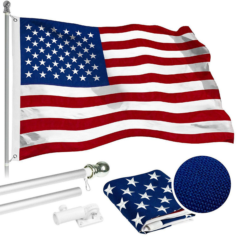 G128  5 Feet Tangle Free Spinning Flagpole Silver USA American Flag Brass Grommets Spun Polyester 2.5x4 ft Flag Included Aluminum Flag Pole Image