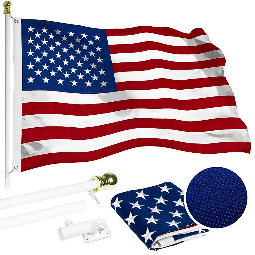 G128  5 Feet Tangle Free Spinning Flagpole White USA American Flag Brass Grommets Spun Polyester 2.5x4 ft Flag Included Aluminum Flag Pole Image