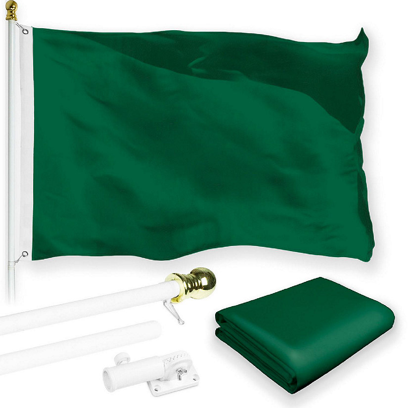 G128 5ft White Flagpole & 2.5x4ft Solid Dark Green Printed 150D Polyester Flag Image
