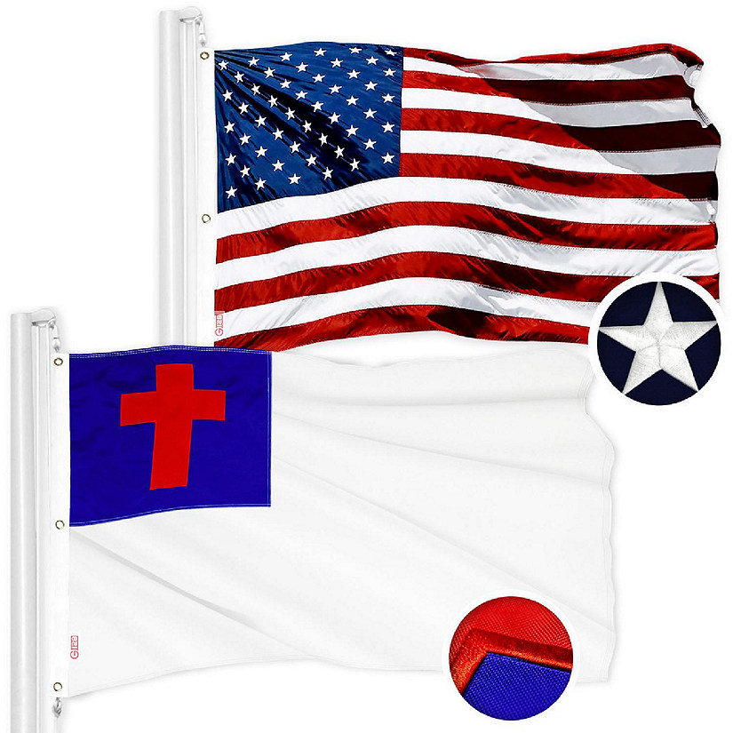 G128 5x8ft Combo USA & Christian Embroidered 210D Polyester Flag Image
