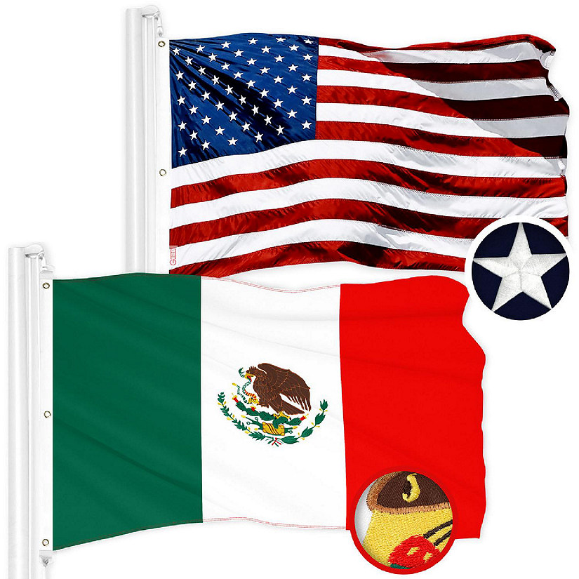 G128 5x8ft Combo USA & Mexico Embroidered 210D Polyester Flag Image