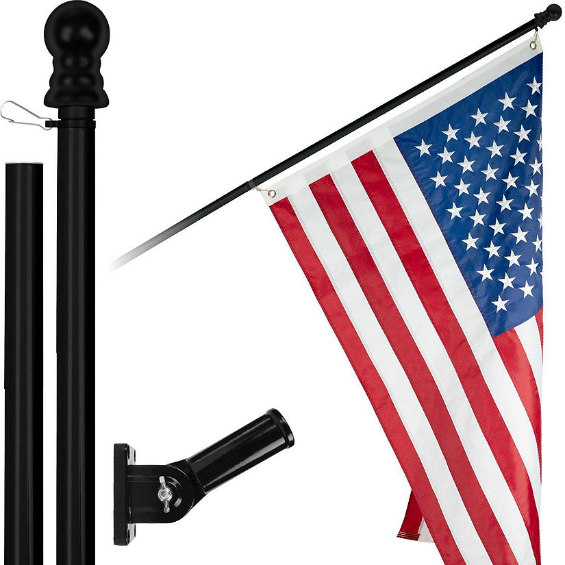 G128  6 Feet Tangle Free Spinning Flagpole Black American Flag Brass Grommets Embroidered 3x5 ft American Flag Brass Grommets Flag Included Aluminum Flag Pole Image