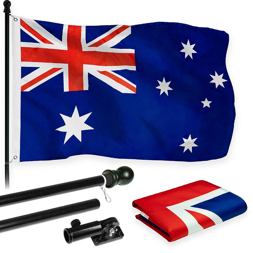 G128  6 Feet Tangle Free Spinning Flagpole Black Australia Brass Grommets Printed 3x5 ft Flag Included Aluminum Flag Pole Image