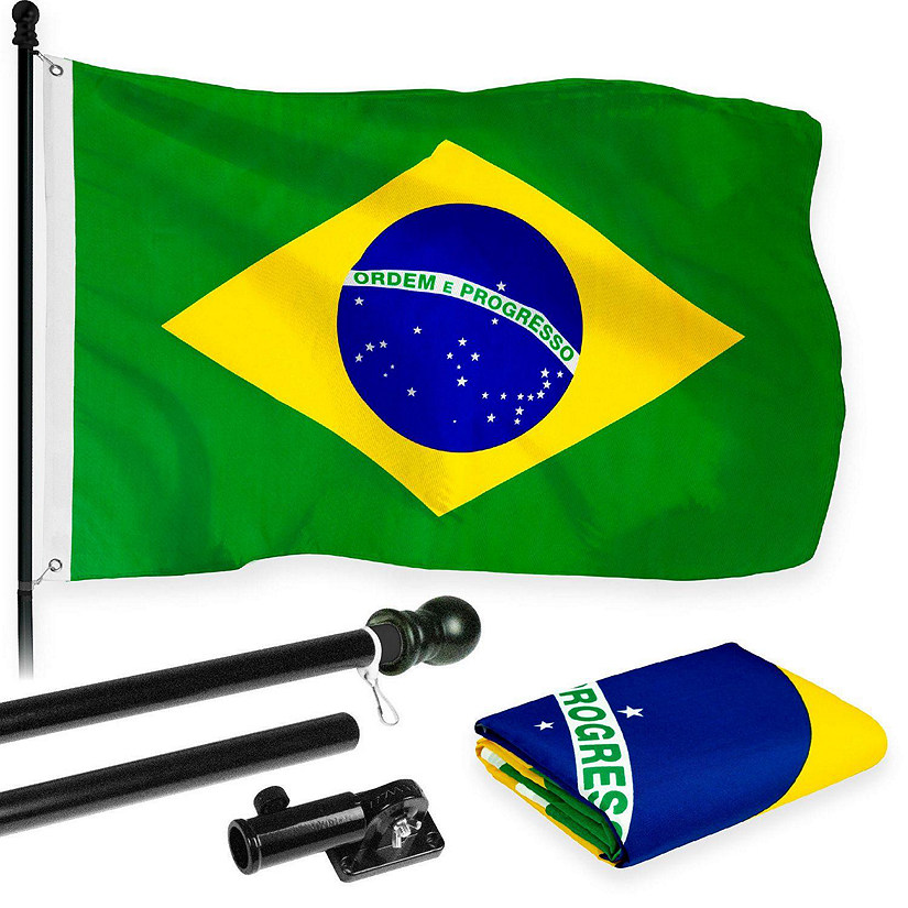 G128  6 Feet Tangle Free Spinning Flagpole Black Brazil Brass Grommets Printed 3x5 ft Flag Included Aluminum Flag Pole Image