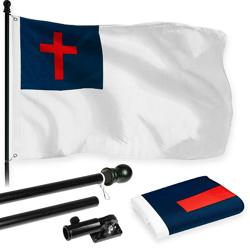 G128  6 Feet Tangle Free Spinning Flagpole Black Christian Brass Grommets Printed 3x5 ft Flag Included Aluminum Flag Pole Image