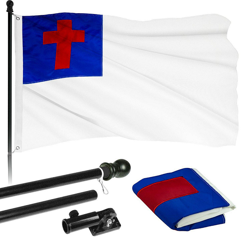 G128  6 Feet Tangle Free Spinning Flagpole Black Christian Flag Brass Grommets Embroidered 3x5 ft Flag Included Aluminum Flag Pole Image