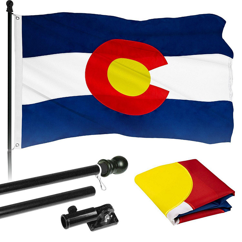 G128  6 Feet Tangle Free Spinning Flagpole Black Colorado Flag Brass Grommets Embroidered 3x5 ft Flag Included Aluminum Flag Pole Image