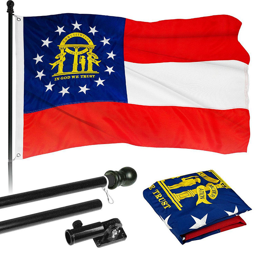 G128  6 Feet Tangle Free Spinning Flagpole Black Georgia Flag Brass Grommets Embroidered 3x5 ft Flag Included Aluminum Flag Pole Image