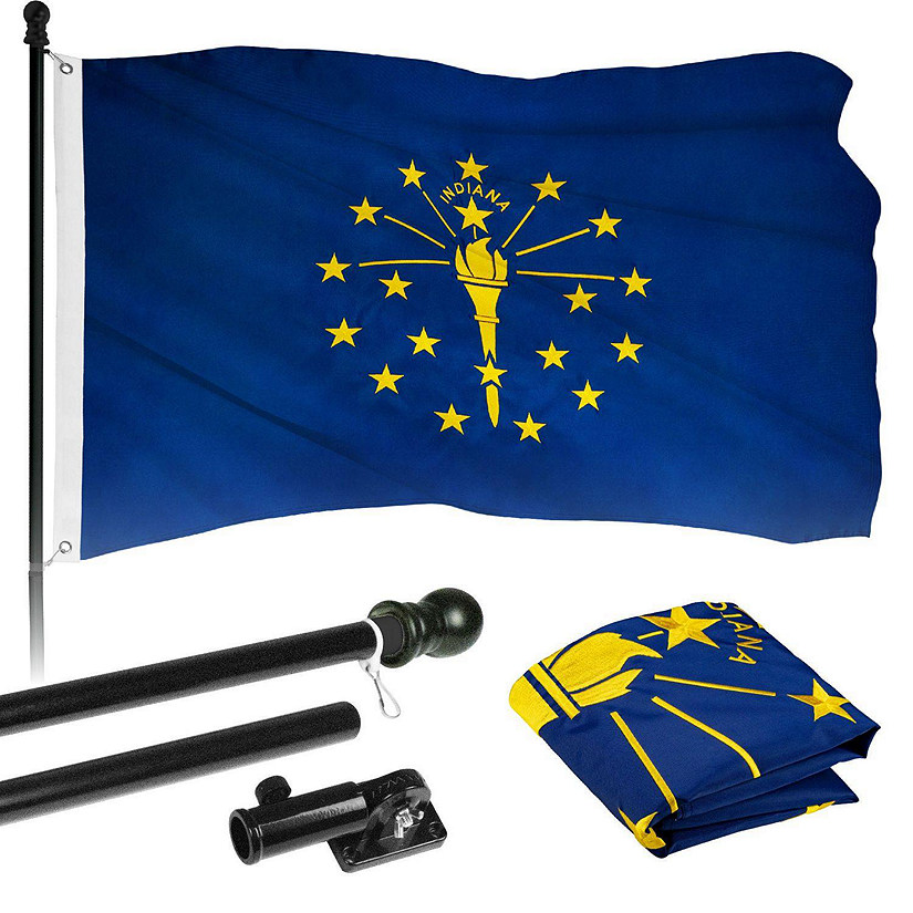 G128  6 Feet Tangle Free Spinning Flagpole Black Indiana Flag Brass Grommets Embroidered 3x5 ft Flag Included Aluminum Flag Pole Image