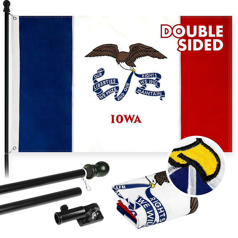 G128  6 Feet Tangle Free Spinning Flagpole Black Iowa Double Sided Brass Grommets Embroidered 3x5 ft Flag Included Aluminum Flag Pole Image