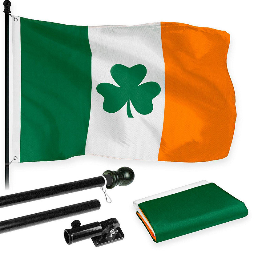 G128  6 Feet Tangle Free Spinning Flagpole Black Ireland SHAMROCK Brass Grommets Printed 3x5 ft Flag Included Aluminum Flag Pole Image