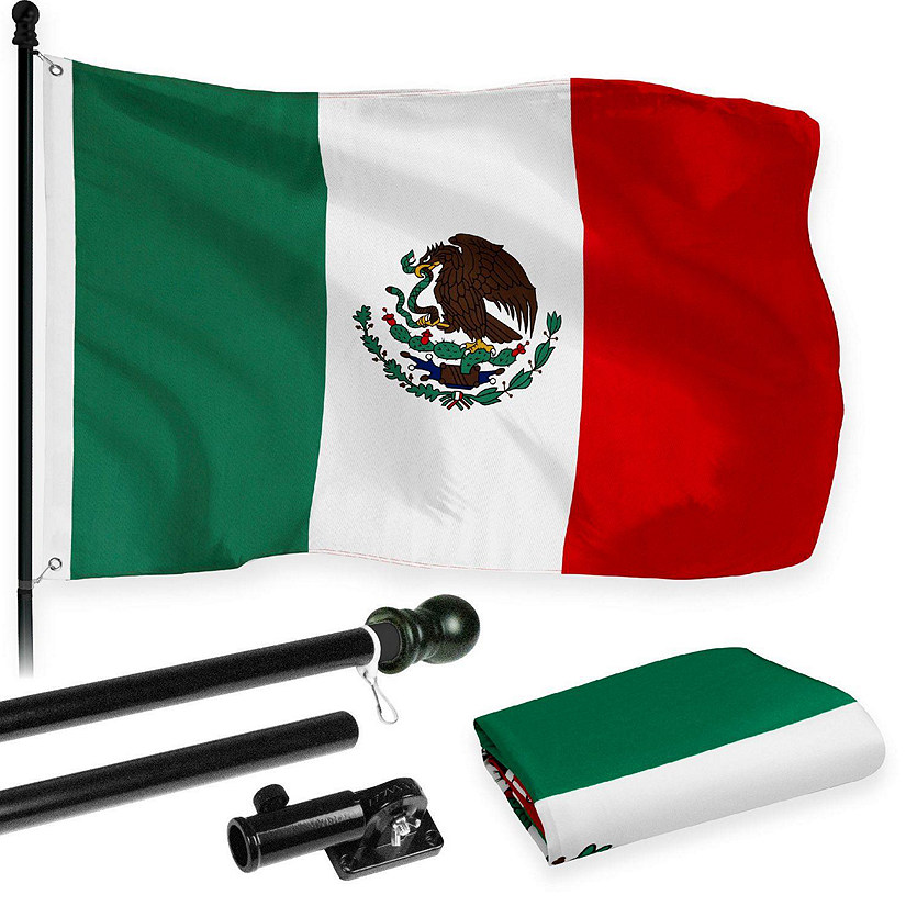 G128  6 Feet Tangle Free Spinning Flagpole Black Mexico Brass Grommets Printed 3x5 ft Flag Included Aluminum Flag Pole Image