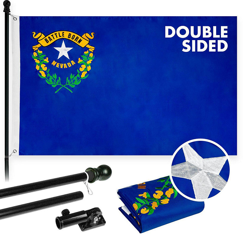 G128  6 Feet Tangle Free Spinning Flagpole Black Nevada Double Sided Brass Grommets Embroidered 3x5 ft Flag Included Aluminum Flag Pole Image