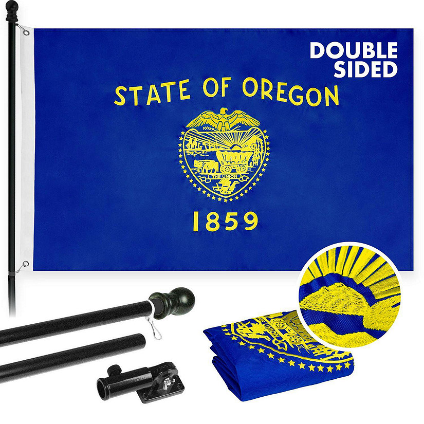 G128  6 Feet Tangle Free Spinning Flagpole Black Oregon Double Sided Brass Grommets Embroidered 3x5 ft Flag Included Aluminum Flag Pole Image