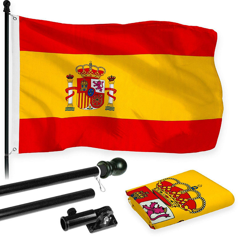 G128  6 Feet Tangle Free Spinning Flagpole Black Spain Brass Grommets Printed 3x5 ft Flag Included Aluminum Flag Pole Image