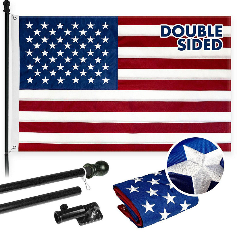 G128  6 Feet Tangle Free Spinning Flagpole Black USA Double Sided Brass Grommets Embroidered 3x5 ft Flag Included Aluminum Flag Pole Image