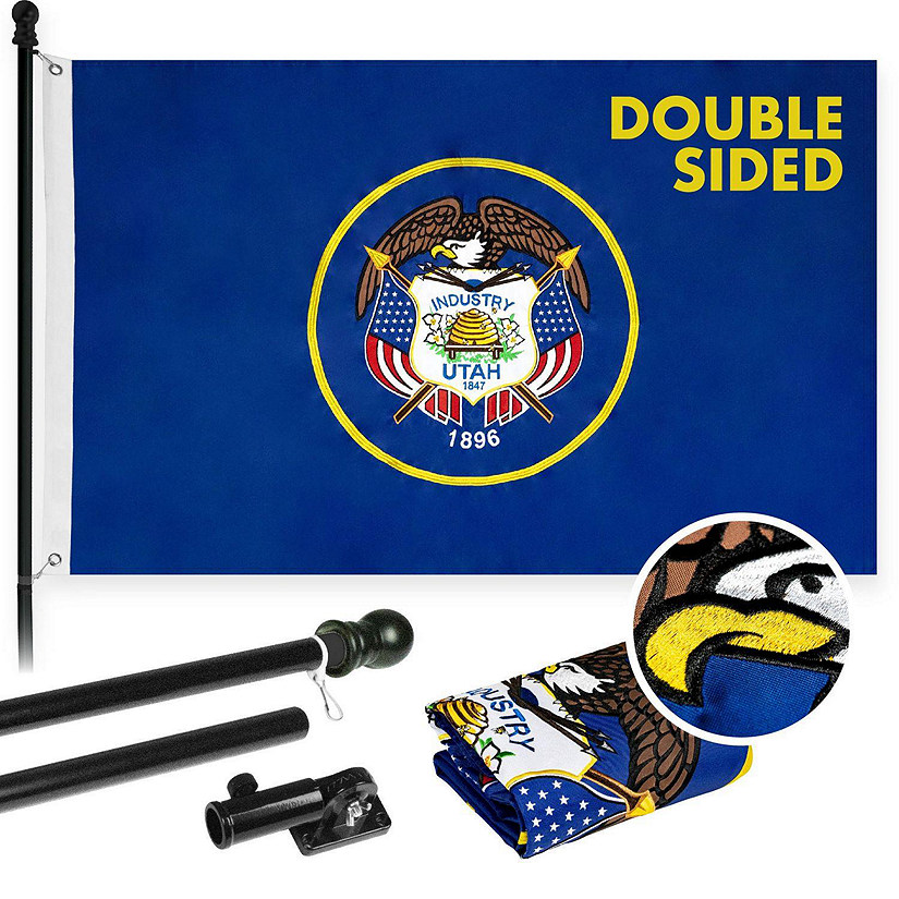 G128  6 Feet Tangle Free Spinning Flagpole Black Utah Double Sided Brass Grommets Embroidered 3x5 ft Flag Included Aluminum Flag Pole Image