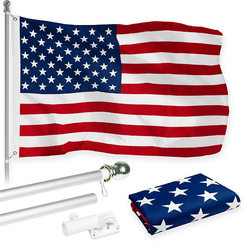 G128  6 Feet Tangle Free Spinning Flagpole Silver American USA Brass Grommets Printed 3x5 ft Flag Included Aluminum Flag Pole Image