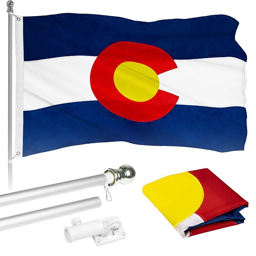G128  6 Feet Tangle Free Spinning Flagpole Silver Colorado Flag Brass Grommets Embroidered 3x5 ft Flag Included Aluminum Flag Pole Image