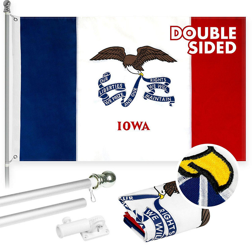 G128  6 Feet Tangle Free Spinning Flagpole Silver Iowa Double Sided Brass Grommets Embroidered 3x5 ft Flag Included Aluminum Flag Pole Image