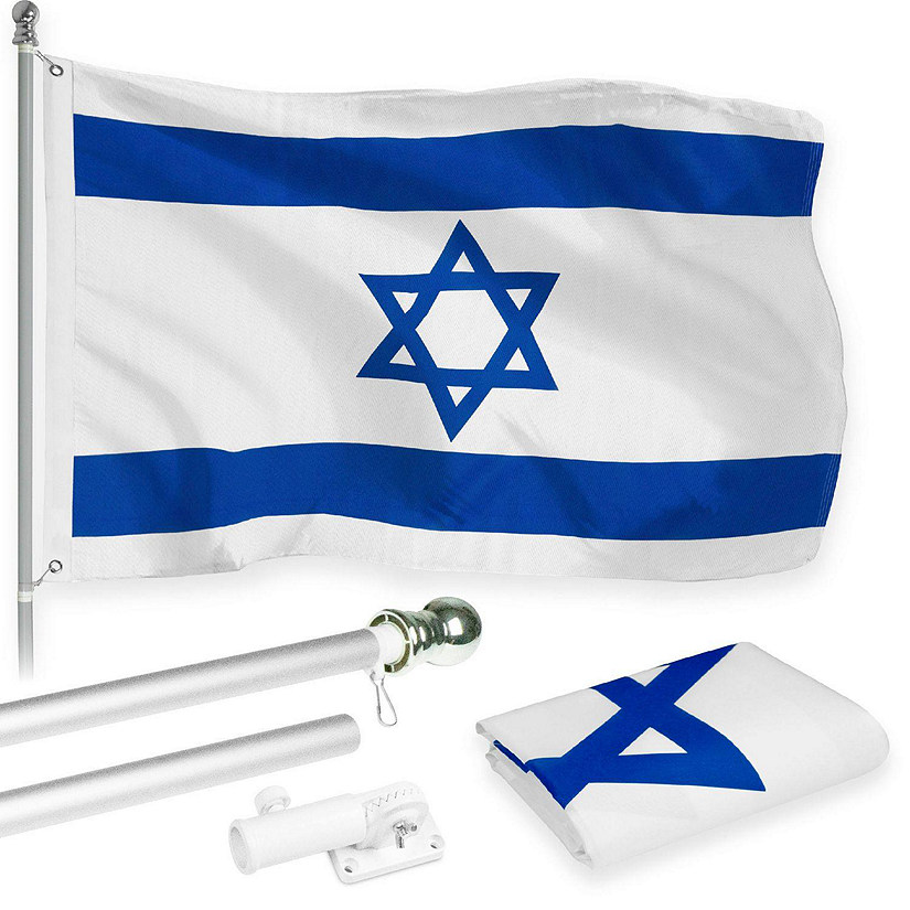 G128  6 Feet Tangle Free Spinning Flagpole Silver Israel Brass Grommets Printed 3x5 ft Flag Included Aluminum Flag Pole Image
