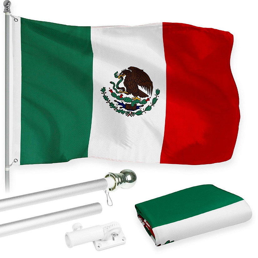 G128  6 Feet Tangle Free Spinning Flagpole Silver Mexico Brass Grommets Printed 3x5 ft Flag Included Aluminum Flag Pole Image