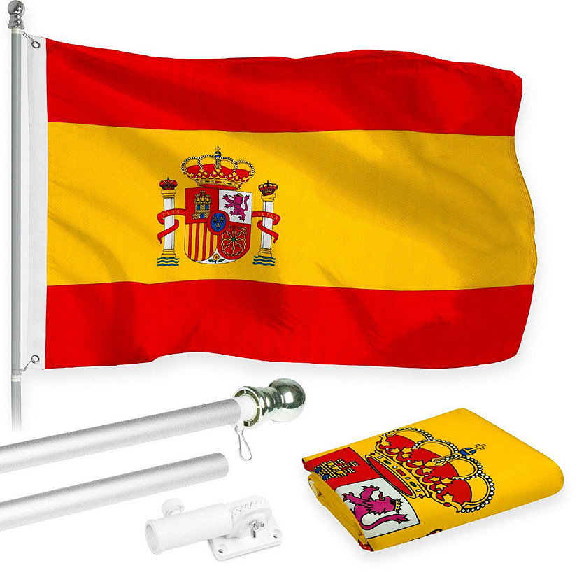 G128  6 Feet Tangle Free Spinning Flagpole Silver Spain Brass Grommets Printed 3x5 ft Flag Included Aluminum Flag Pole Image