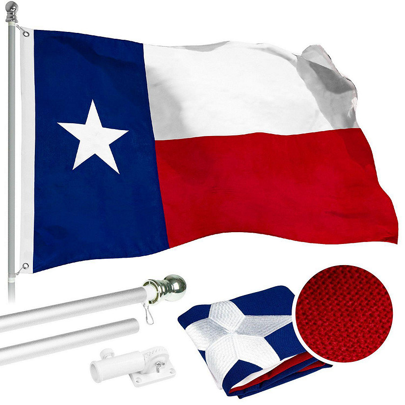 G128  6 Feet Tangle Free Spinning Flagpole Silver Texas Flag Brass Grommets Spun Polyester 3x5 ft Flag Included Aluminum Flag Pole Image