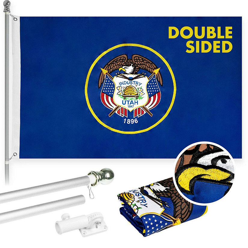 G128  6 Feet Tangle Free Spinning Flagpole Silver Utah Double Sided Brass Grommets Embroidered 3x5 ft Flag Included Aluminum Flag Pole Image