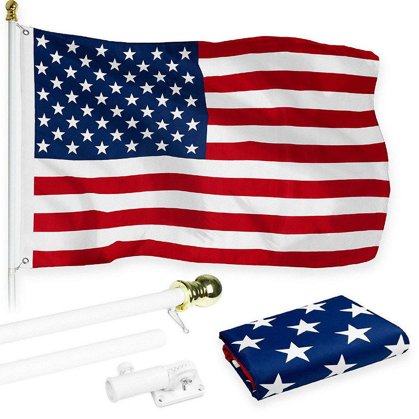 G128  6 Feet Tangle Free Spinning Flagpole White American USA Brass Grommets Printed 3x5 ft Flag Included Aluminum Flag Pole Image