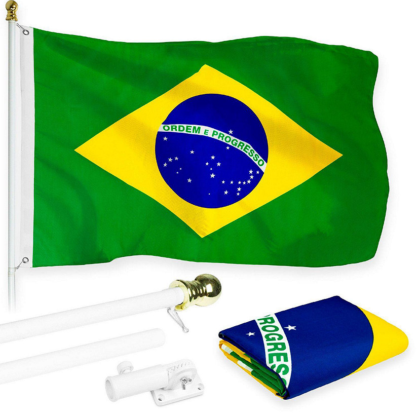 G128  6 Feet Tangle Free Spinning Flagpole White Brazil Brass Grommets Printed 3x5 ft Flag Included Aluminum Flag Pole Image